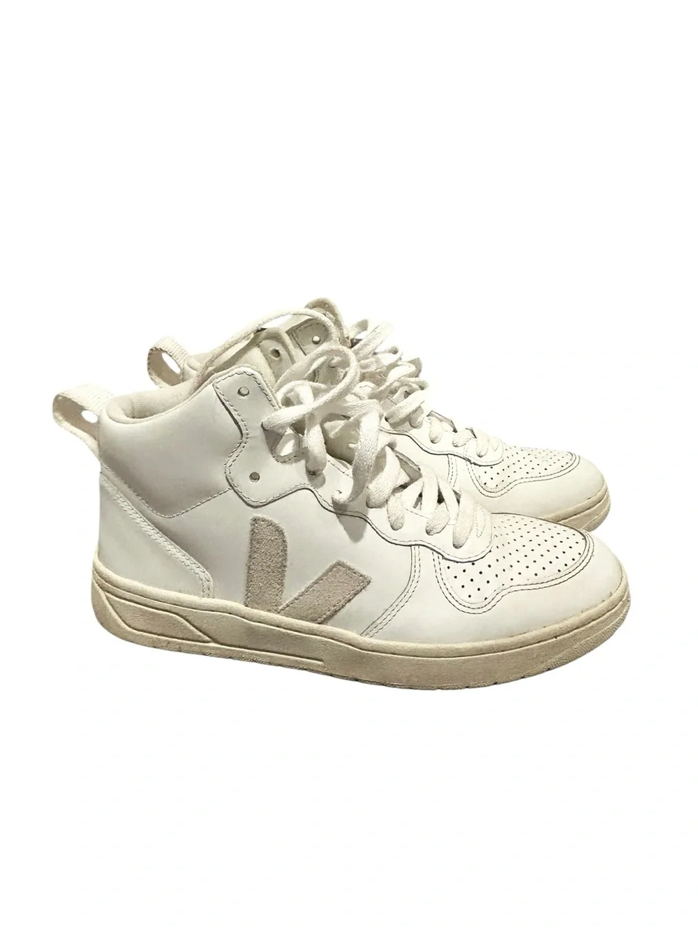 Veja V-15 Mid-Top Leather Sneaker in White Natural Size Womens US 7